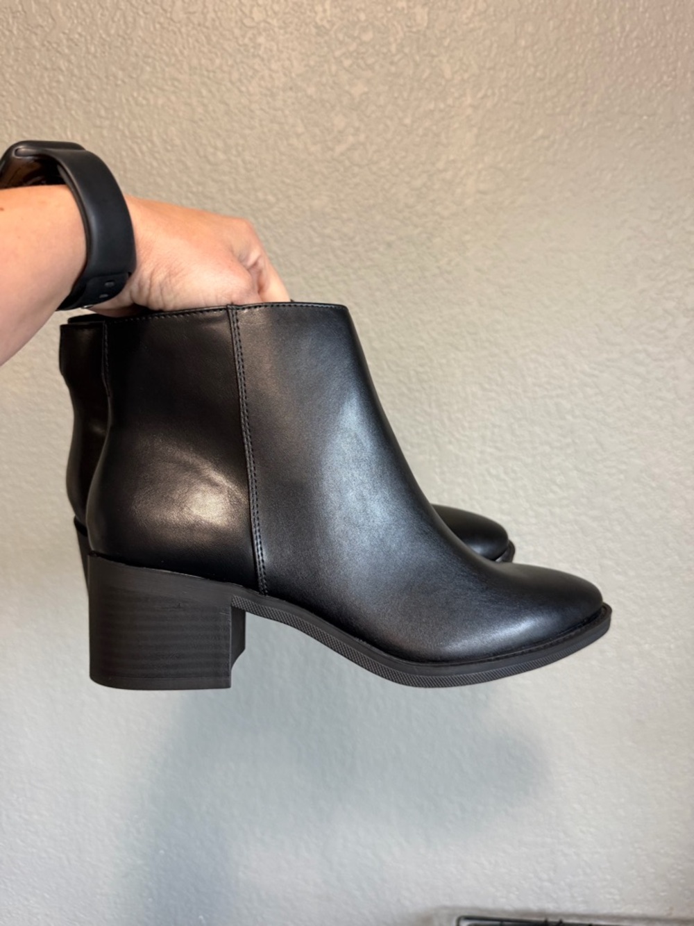 Women's Black Leather Ankle Booties - Timeless Low Block Heel